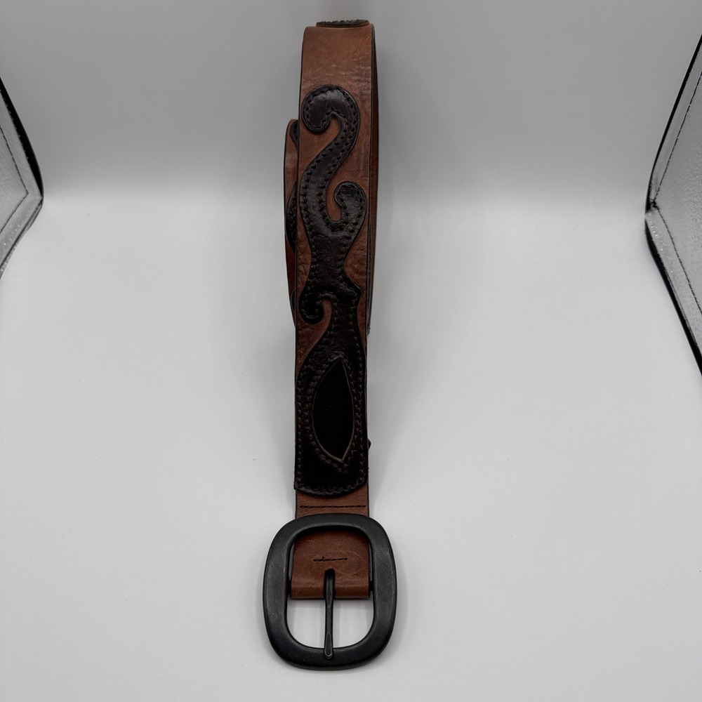 Vintage Trafalgar Leather Rawhite Horse Hair Western Style Men's Belt Sz 36 90 - Picture 2 of 10